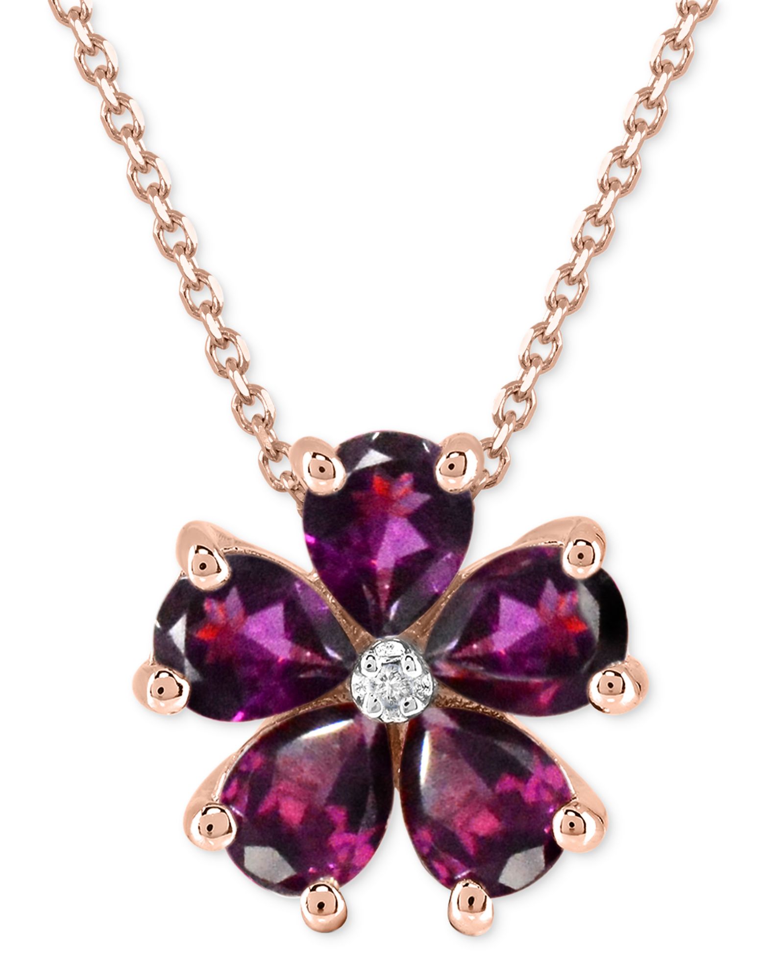Подвеска Rhodolite & Diamond Accent Flower 18" в 14k Rose Gold-Plated Sterling Silver
