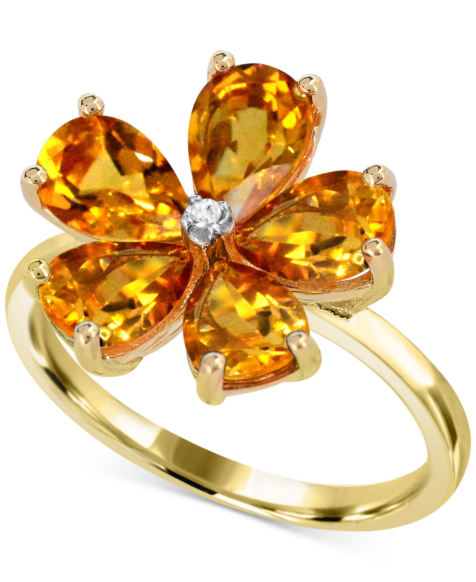 Кольцо Citrine (3-1/4 ct. t.w.) & Diamond Accent Flower в 14k Gold-Plated Sterling Silver