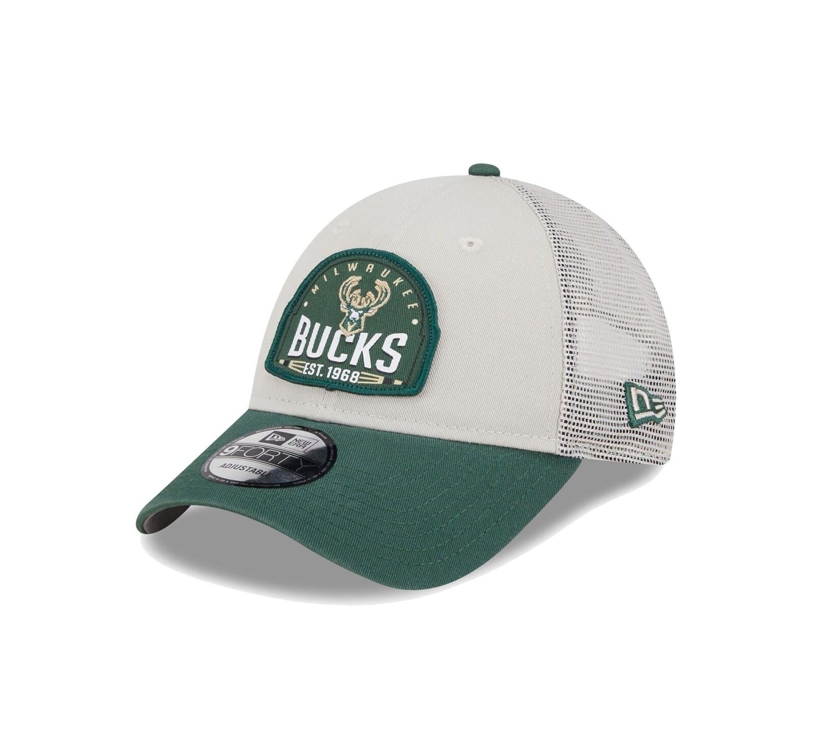 Мужская кепка New Era Milwaukee Bucks Throwback Patch Trucker 9Forty, Khaki/Hunter Green