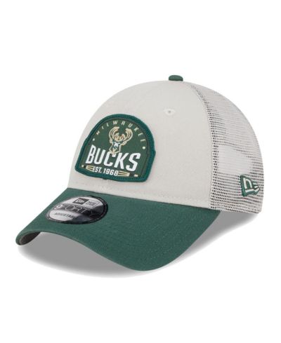 Мужская кепка New Era Milwaukee Bucks Throwback Patch Trucker 9Forty, Khaki/Hunter Green