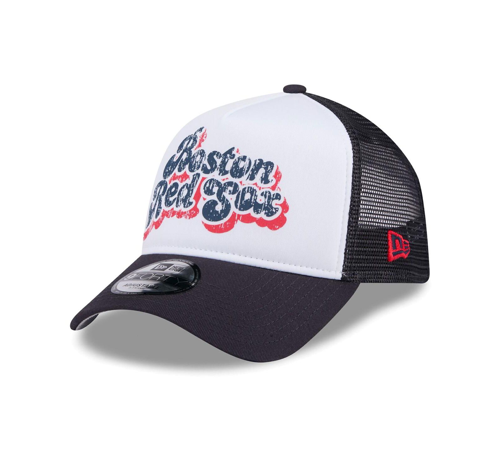 Кепка New Era Women's White/Navy Boston Red Sox Throwback Team Foam Front A-Frame Trucker 9Forty Adjustable