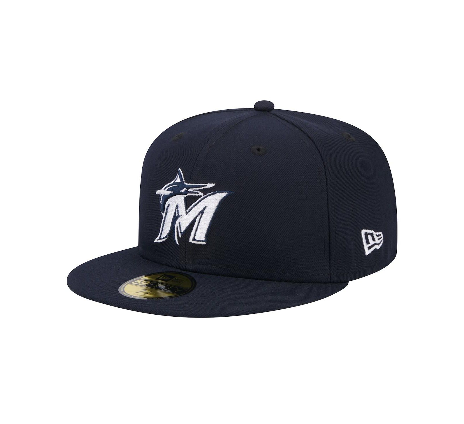 New Era Men's Navy Miami Marlins White Logo 59Fifty Fitted Hat