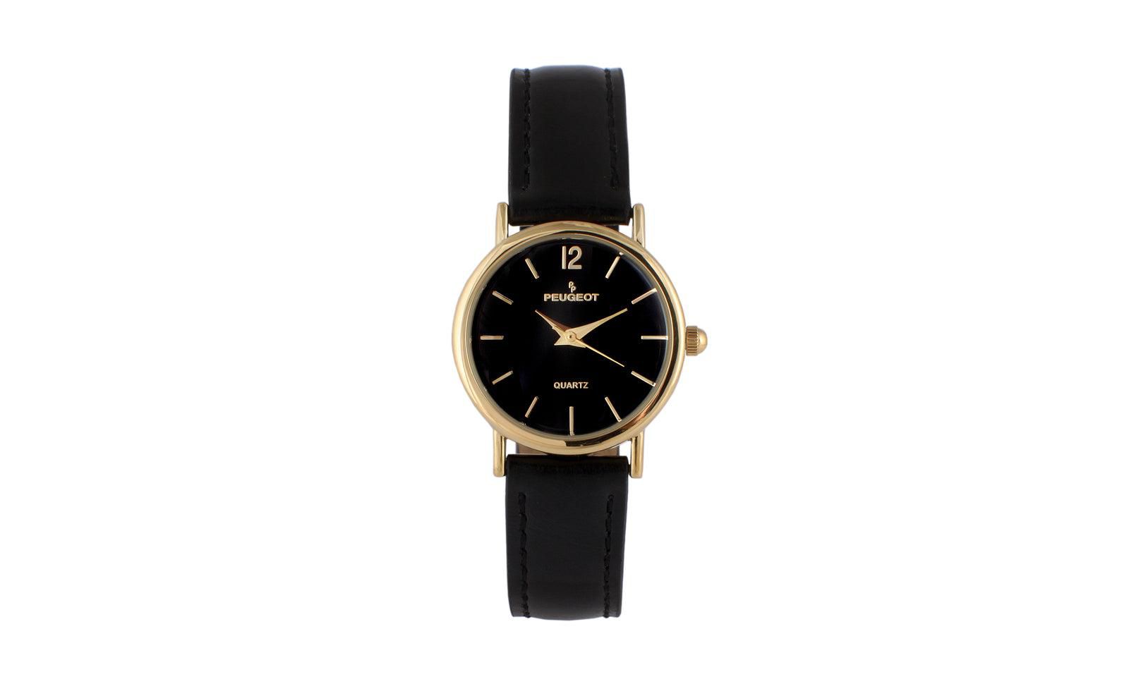 Peugeot Women's Classic Easy Read Black Watch with Black Leather Strap