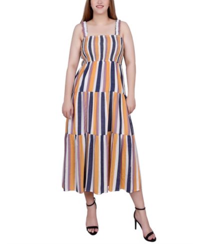 NY Collection Petite Smocked-Bodice Tiered Midi Dress