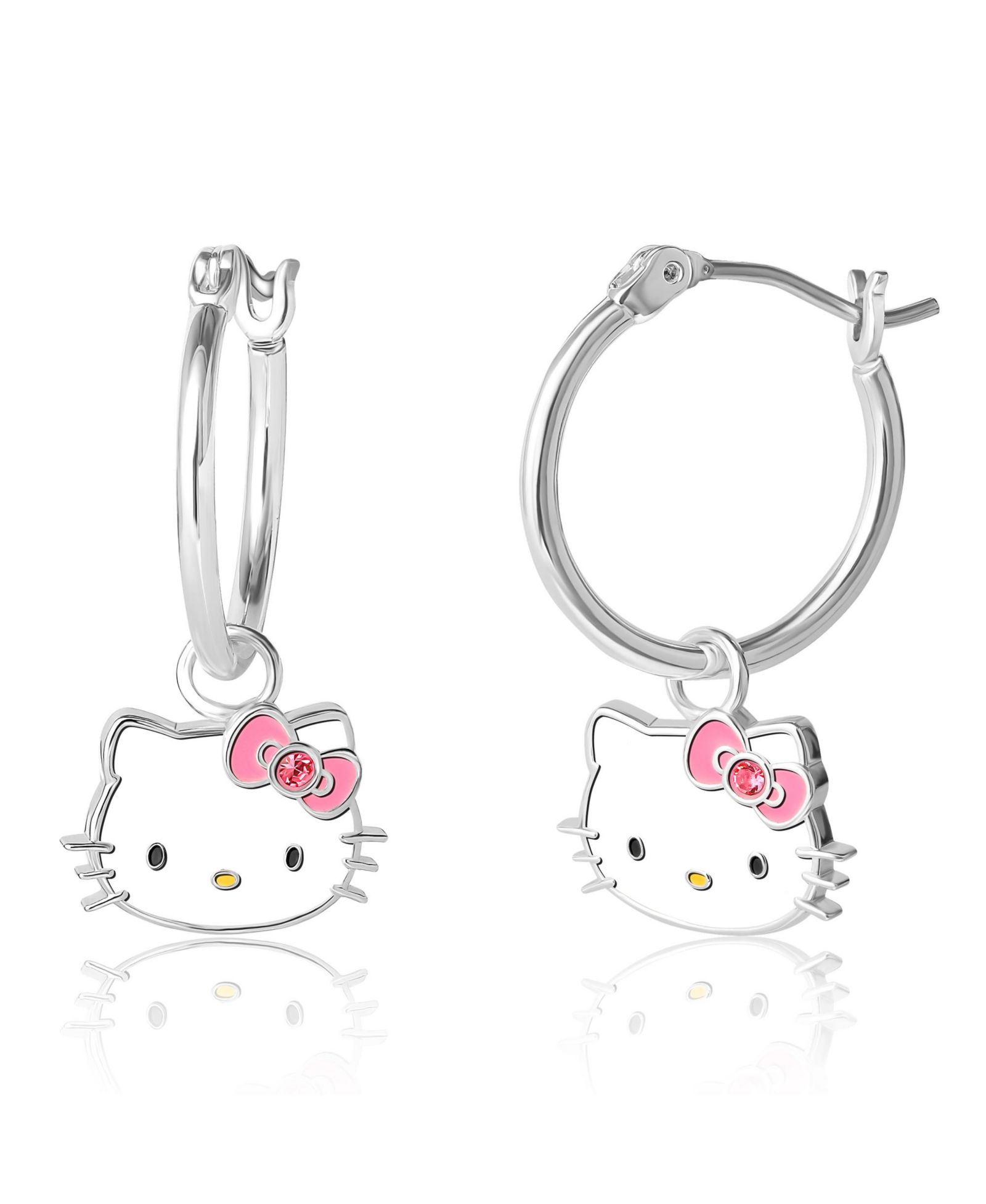 Hello Kitty Sanrio Серьги-кольца с розовым кристаллом и серебряным напылением