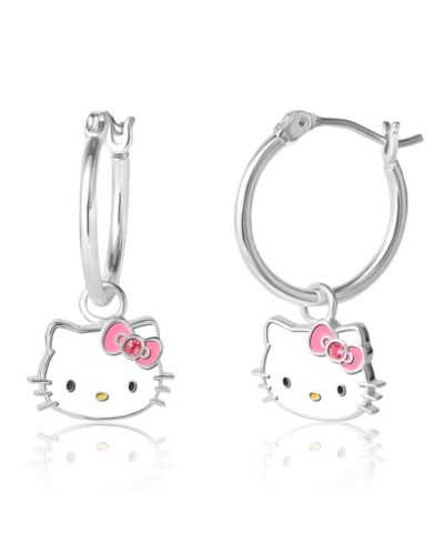 Hello Kitty Sanrio Серьги-кольца с розовым кристаллом и серебряным напылением