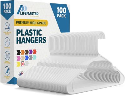 Lifemaster Plastic Clothes Hanger Set - 100 Pieces Versatile, Lightweight, Space-Saving, Non-Slip, Slim Designed, Dry