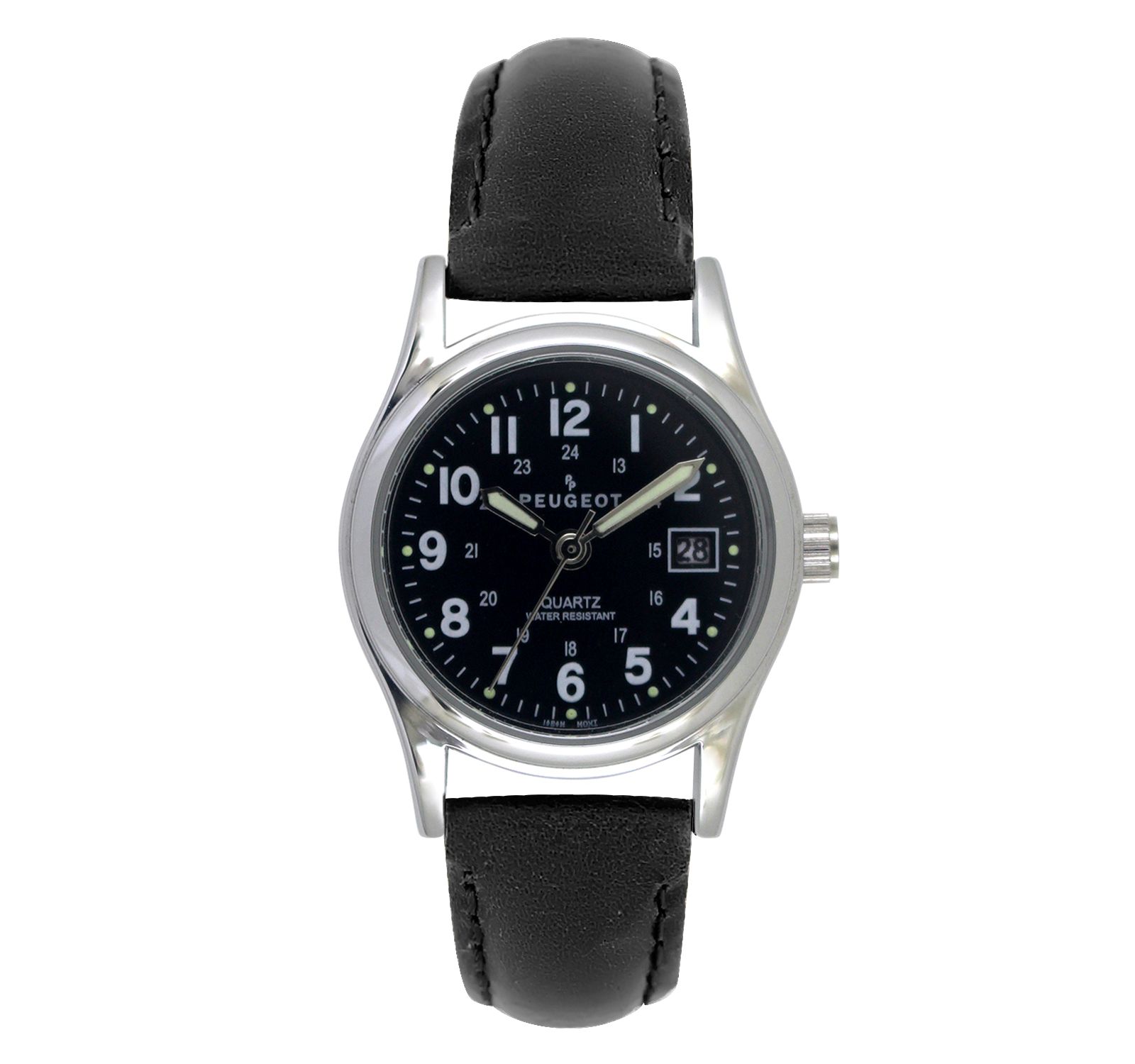 Женские часы Peugeot Black Nurses Sport с черным кожаным ремешком