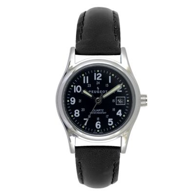 Женские часы Peugeot Black Nurses Sport с черным кожаным ремешком