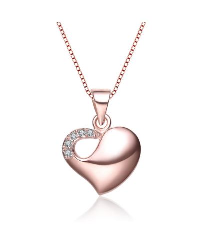 Колье Genevive Sterling Silver 18K Rose Gold Plated Sculpted Heart CZ