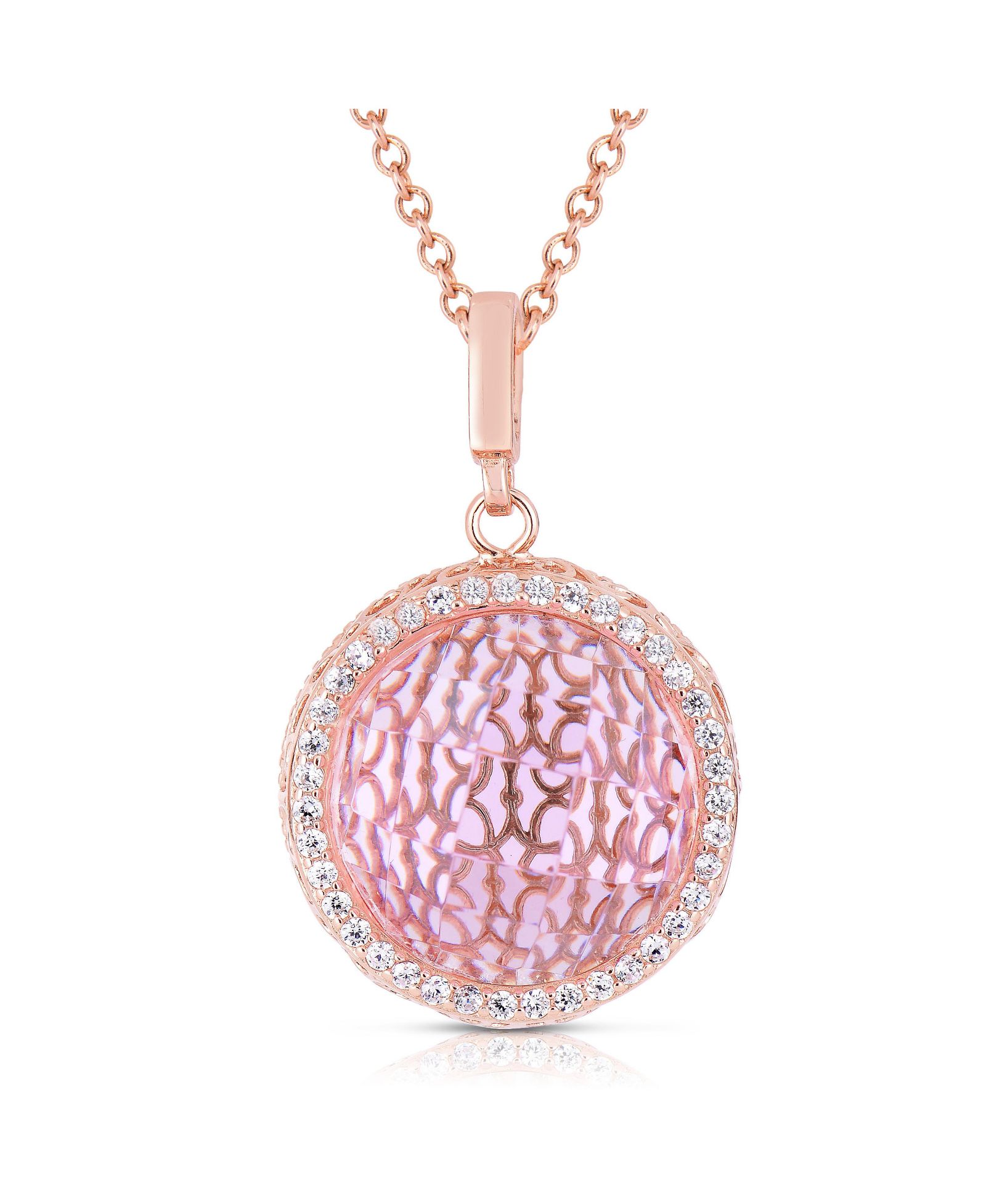 Подвеска Genevive Sterling Silver 18K Rose Plated Cubic Zirconia Round Pink