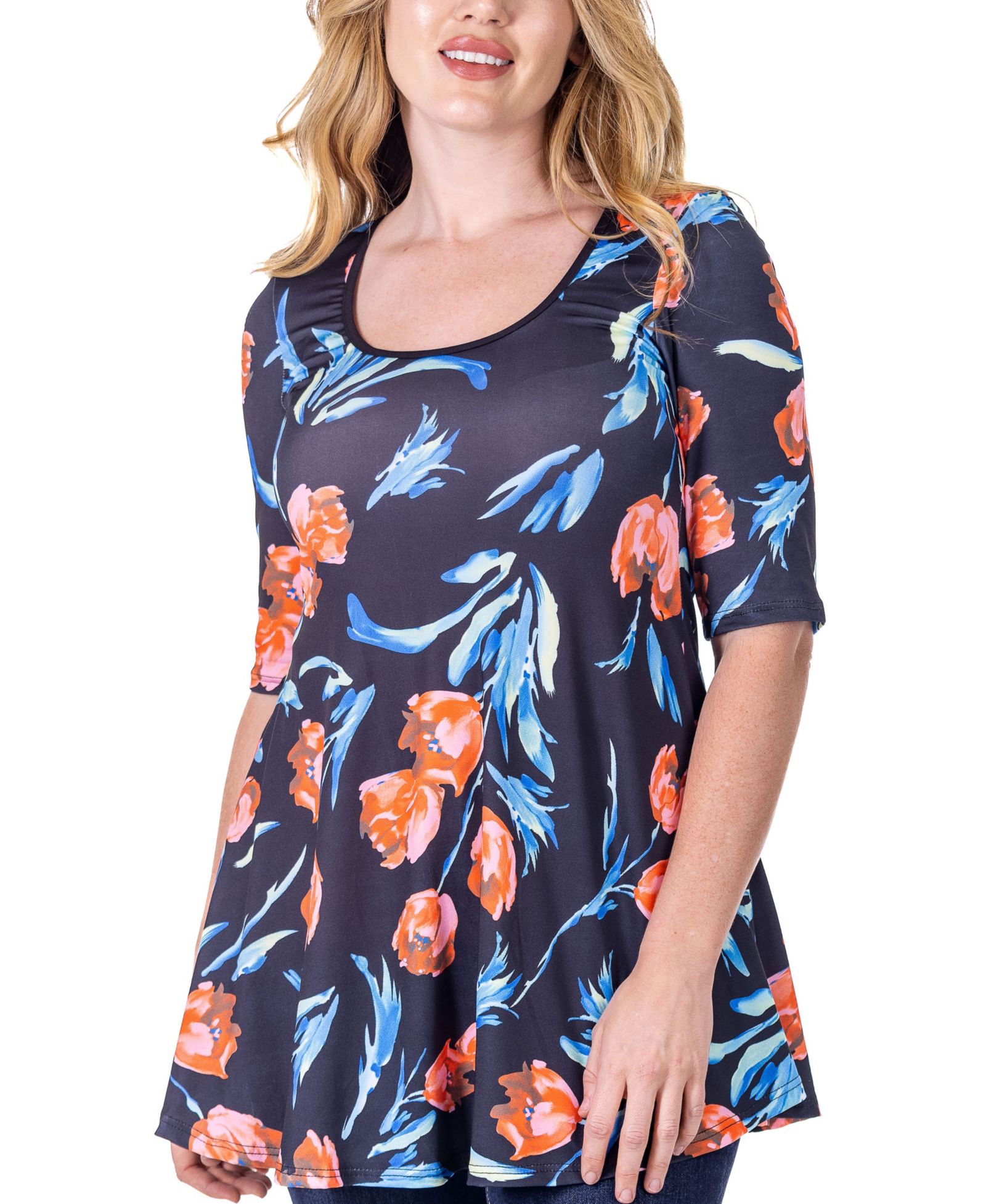 Туника 24seven Comfort Apparel Print Elbow Sleeve Casual Tunic Top