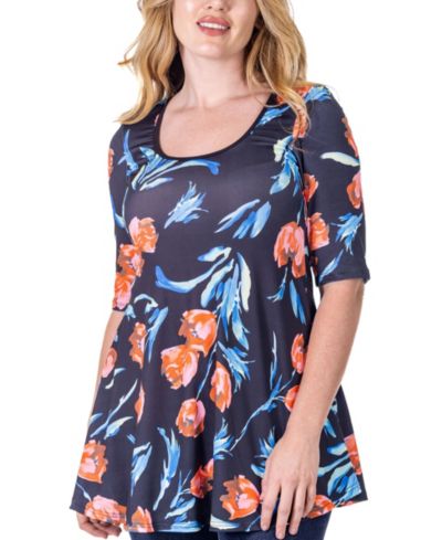 Туника 24seven Comfort Apparel Print Elbow Sleeve Casual Tunic Top