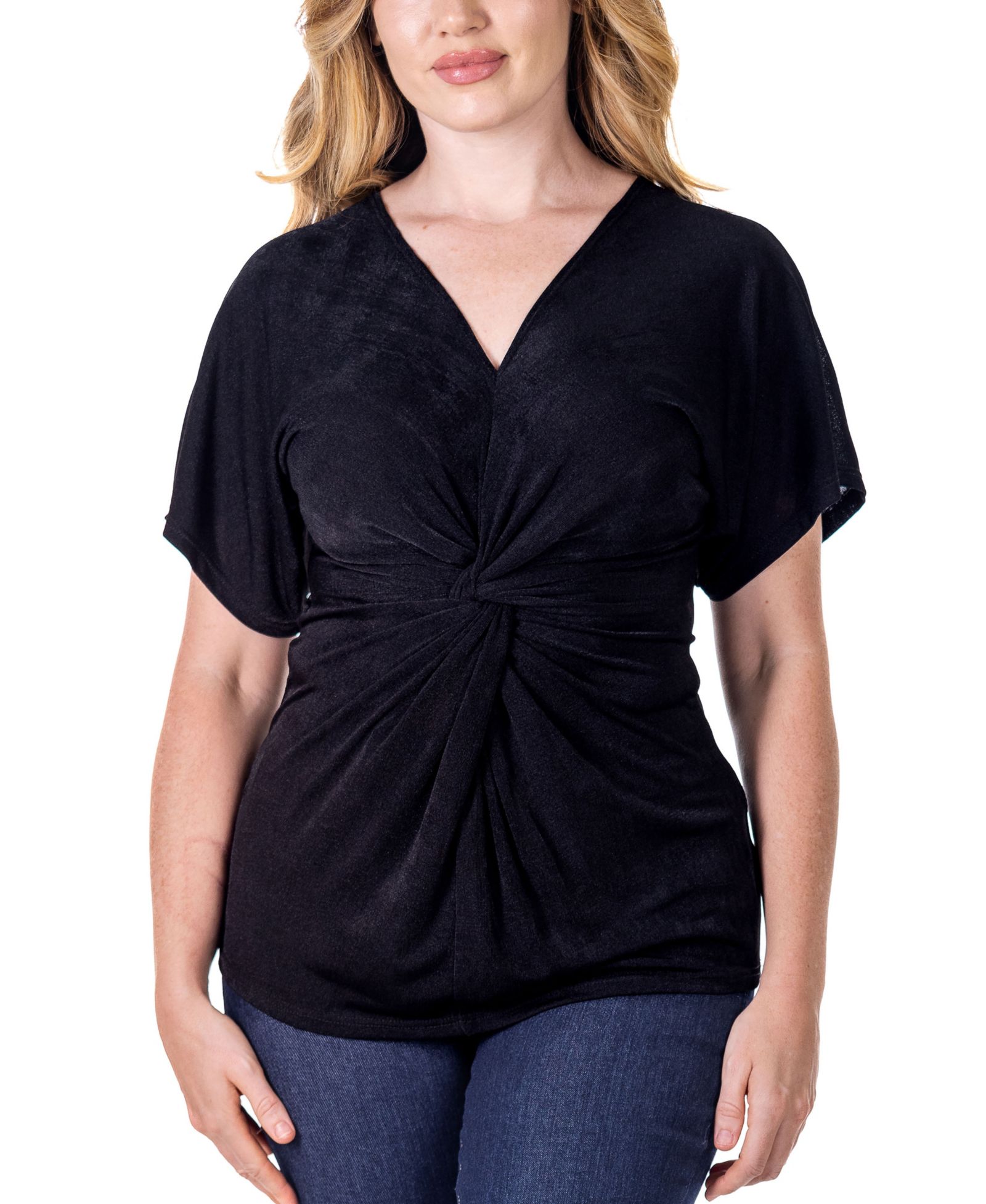 Топ с v-образным вырезом и завязкой спереди, рукавами-кимано от 24seven Comfort Apparel