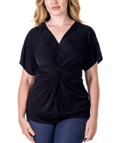 24seven Comfort Apparel V Neck Knot Front Kimono Sleeve Top