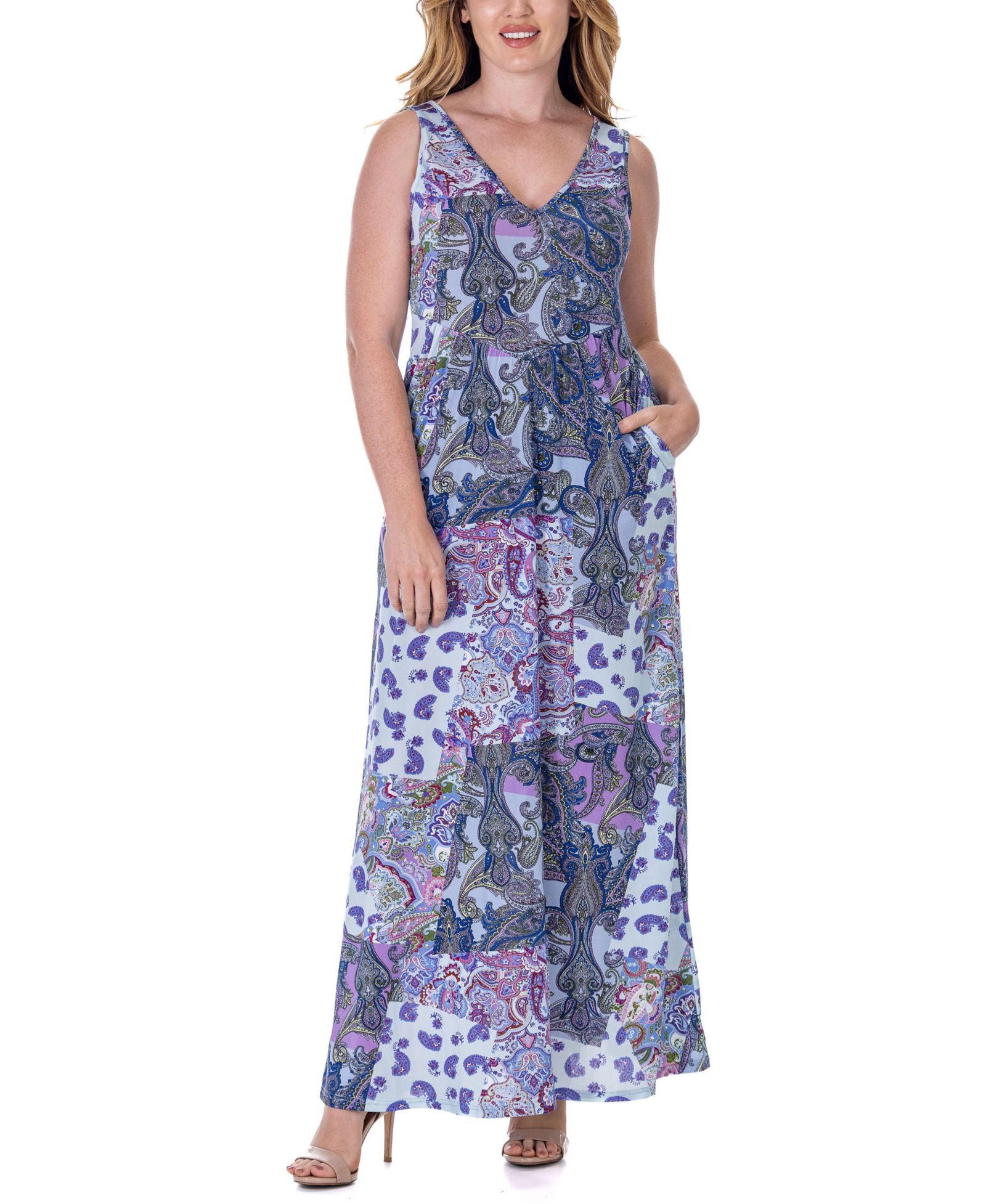 Платье 24seven Comfort Apparel Print Sleeveless V Neck Maxi