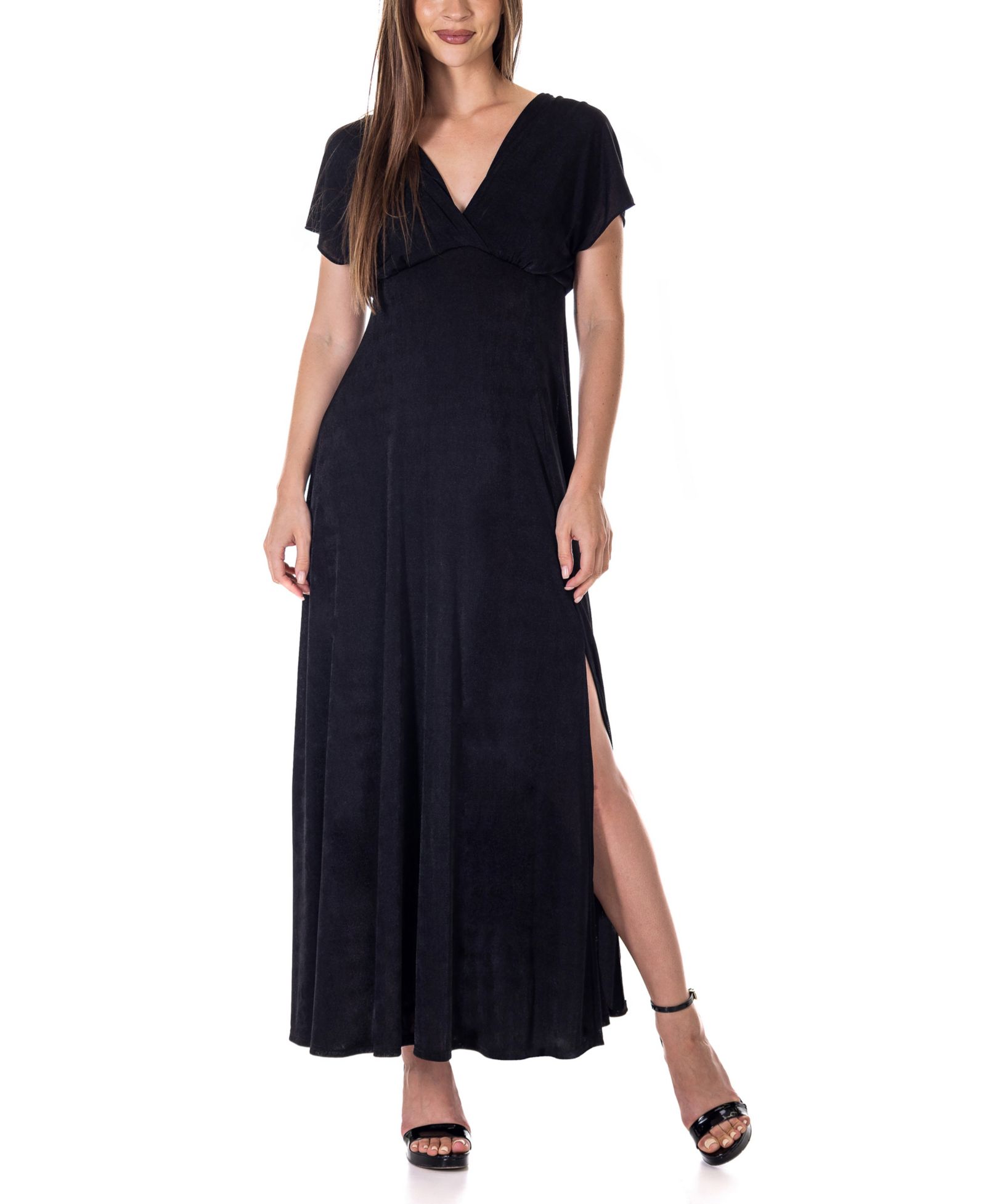 24seven Comfort Apparel трикотажное макси-платье с летящими рукавами и металлическим блеском