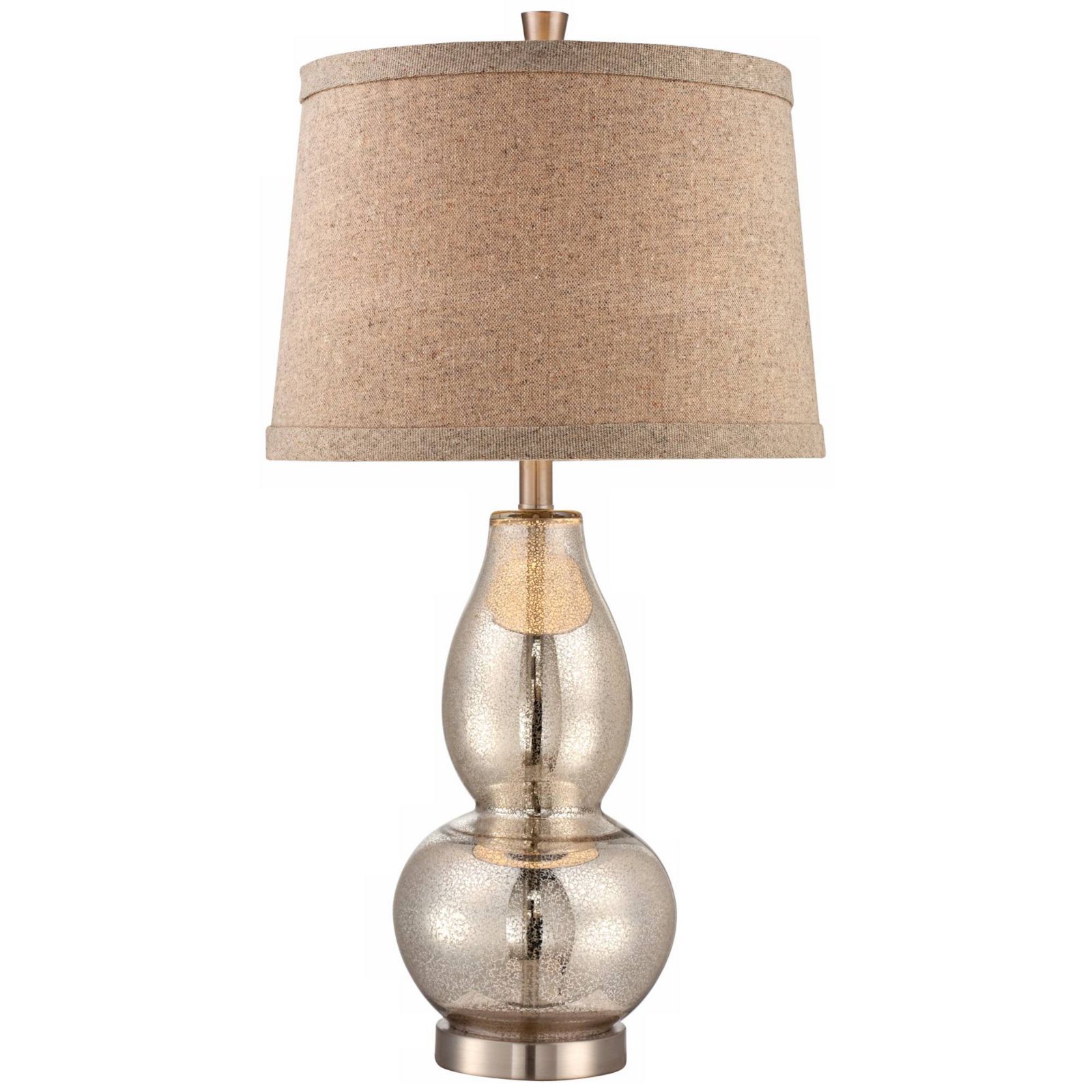 360 Lighting Modern Table Lamp 30.5" Tall Mercury Glass Silver Gourd Natural Linen Drum Shade for Living Room Family Bedroom Nightstand