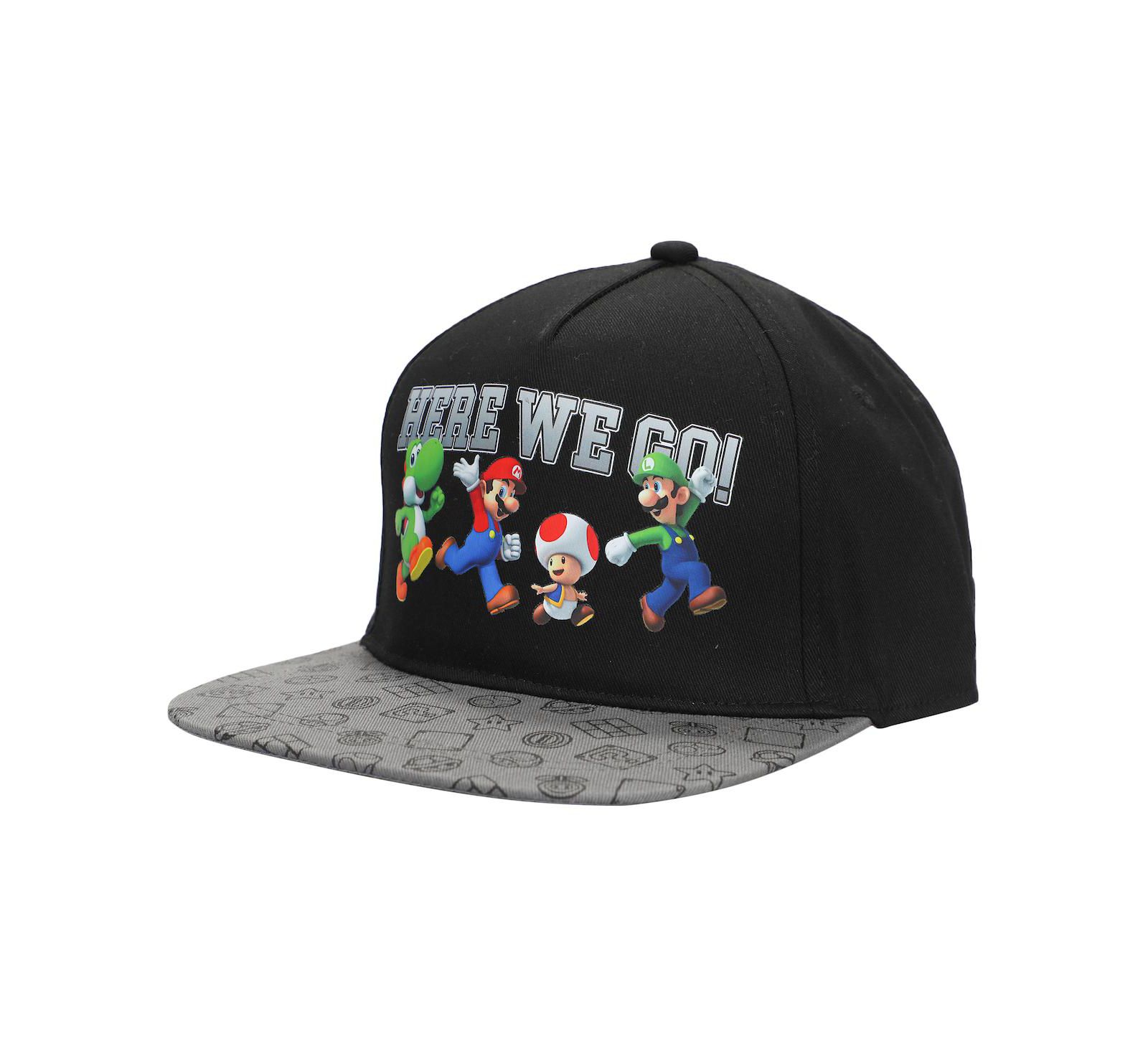 SUPER MARIO Bros Here We Go Boy's Black Snapback Hat