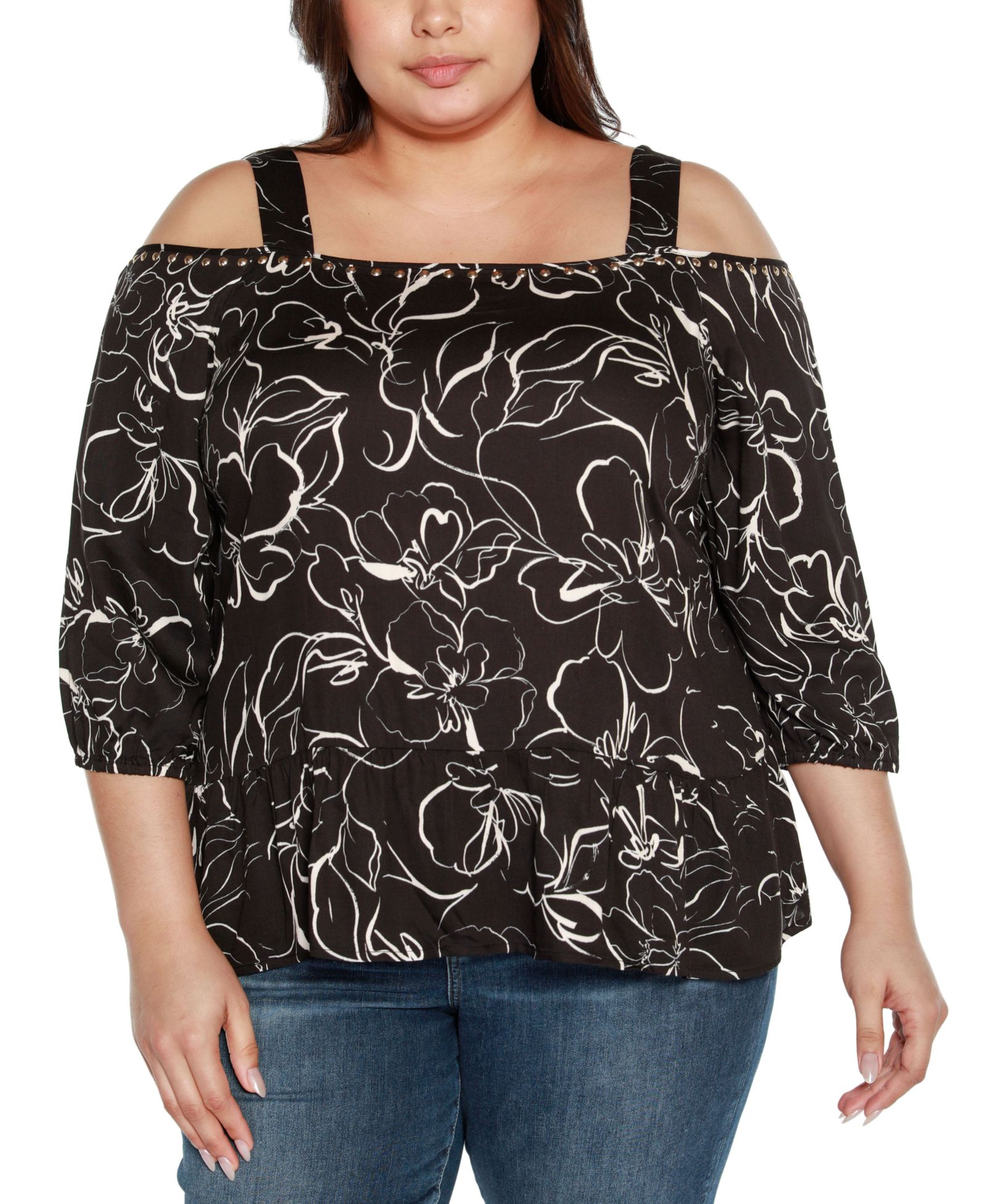 Топ Belldini Black Label Plus Size Embellished Cold Shoulder Top