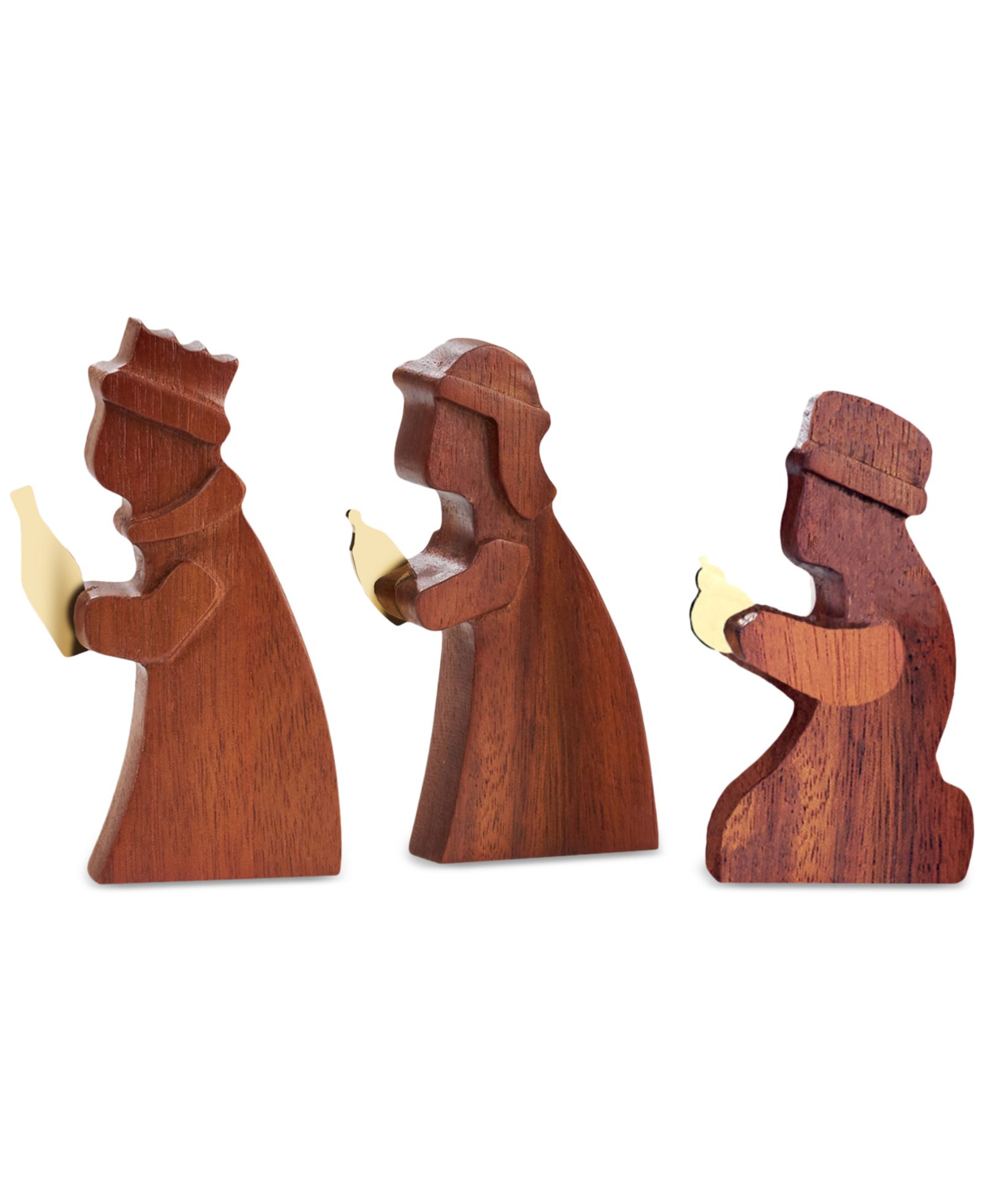 Nambé Acacia Wood Gold-Plate Accent Wisemen, Set of 3