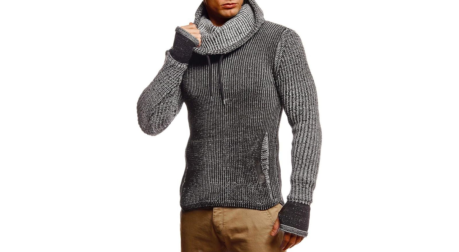 Мужской трикотажный джемпер Leif Nelson Cowl Neck с прорезями для пальцев