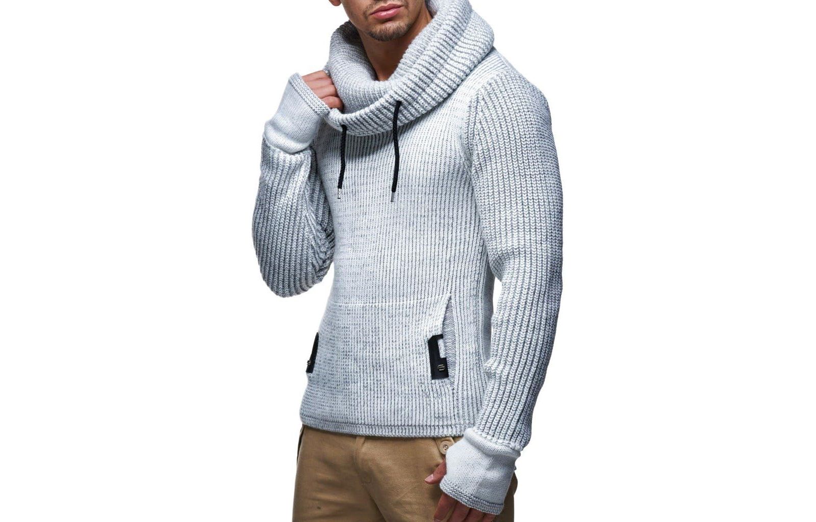 Leif Nelson Men's Cowl Neck Knitted Pullover with Thumbhole Cuffs