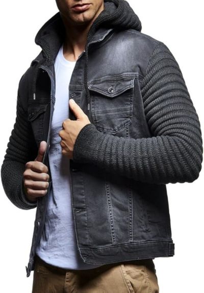Leif Nelson Мужской LN5240 Casual Denim Jacket с Knitted Sleeves