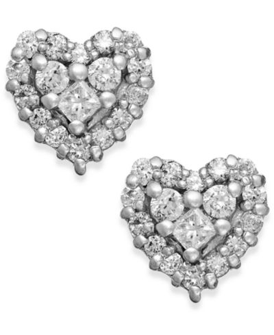 Серьги-гвоздики EFFY® Diamond Heart в 14k White Gold