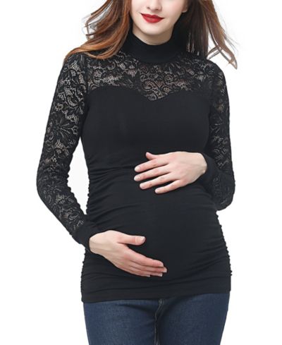kimi + kai Women's Mock Neck Lace Trim Top