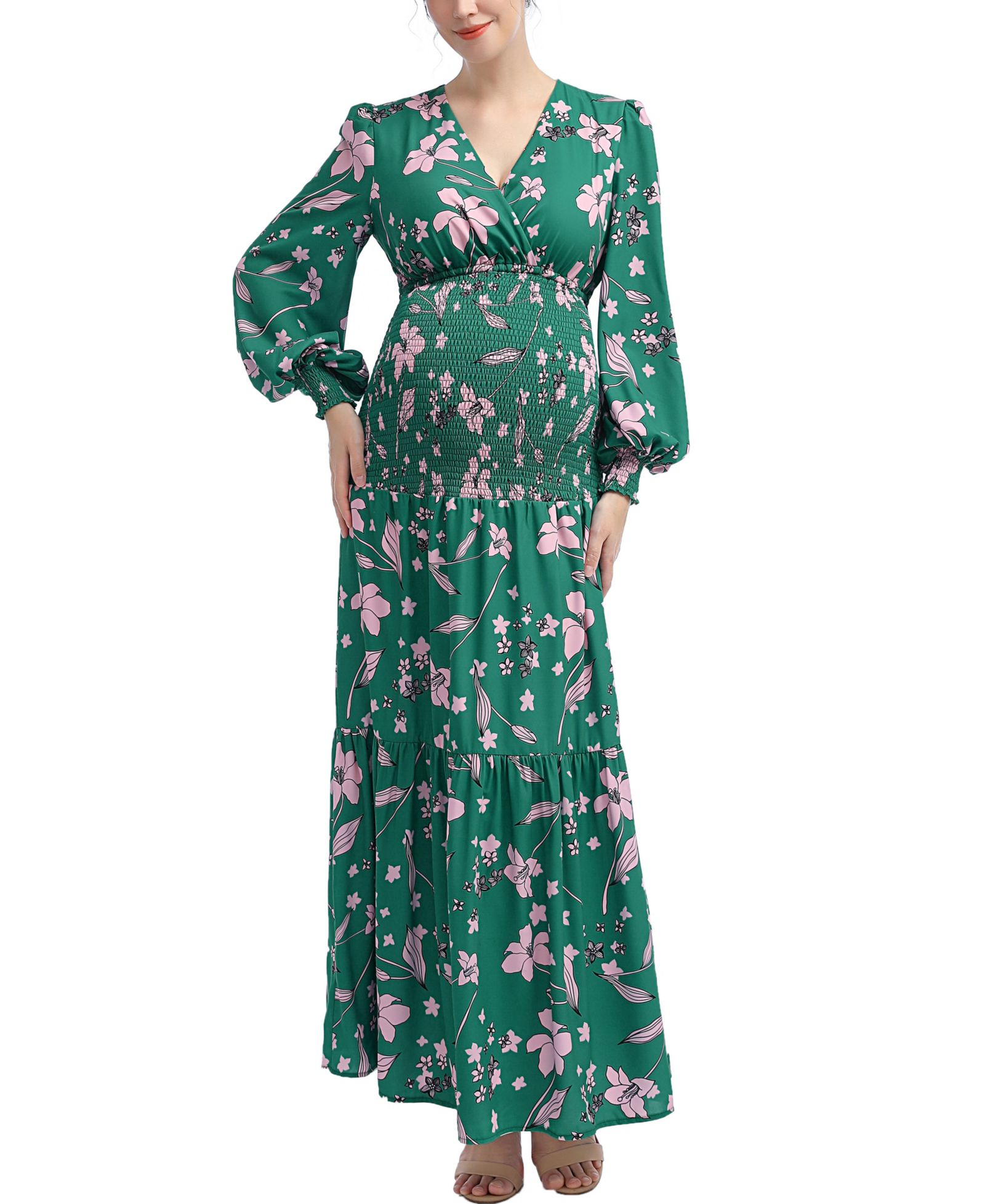 Женское платье kimi + kai Maternity Floral Print Smocked Maxi