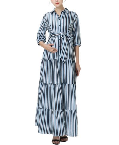kimi + kai Women's Button Front Nursing Maxi Shirt Dress