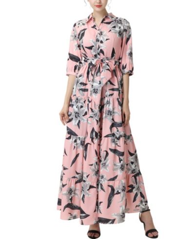 kimi + kai Women's Matenrity Floral Print Nursing Maxi Shirt Dress