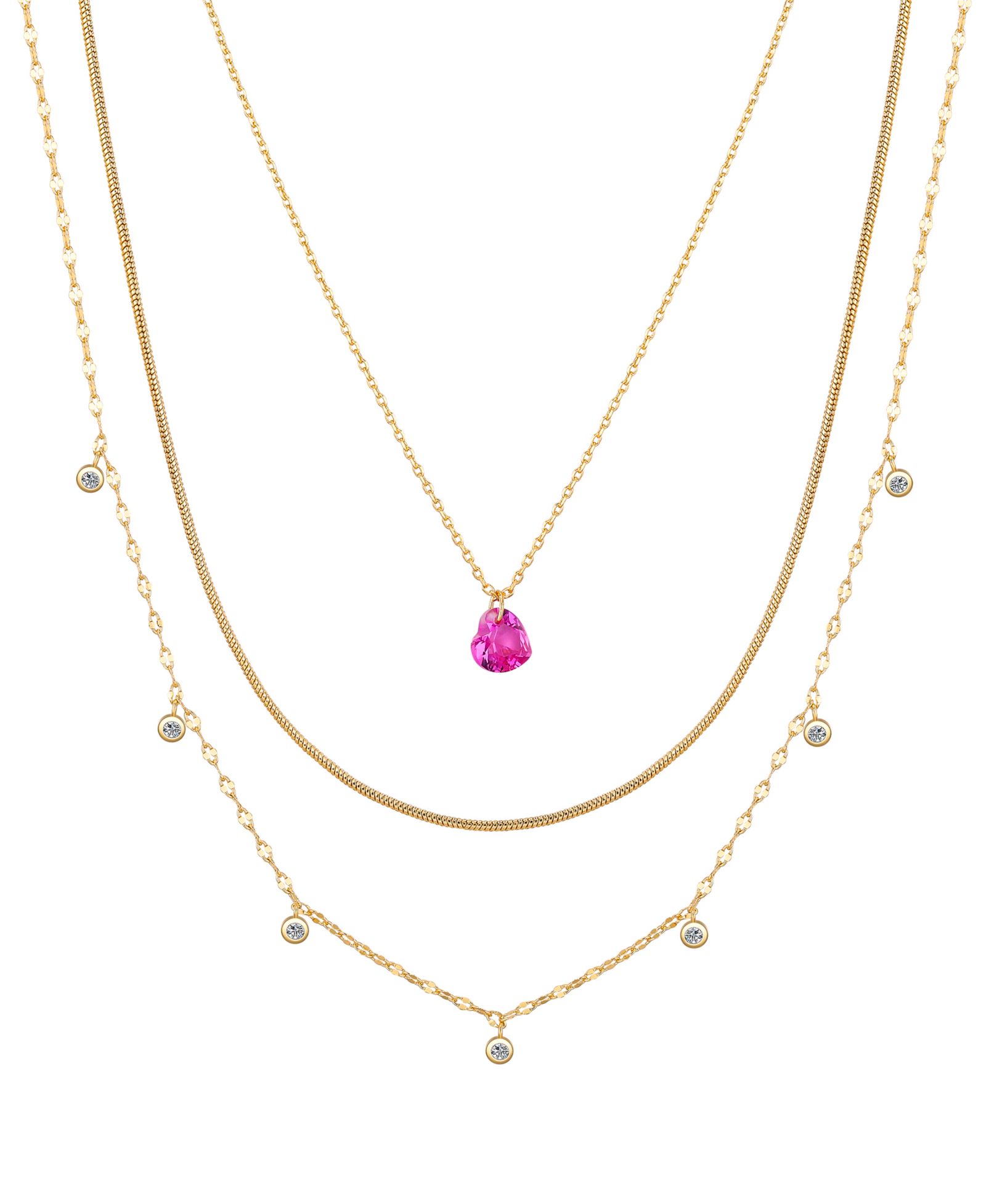 Unwritten Cubic Zirconia Bezel Ruby Heart Layered Necklace Set