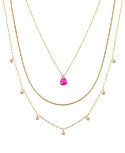 Unwritten Cubic Zirconia Bezel Ruby Heart Layered Necklace Set