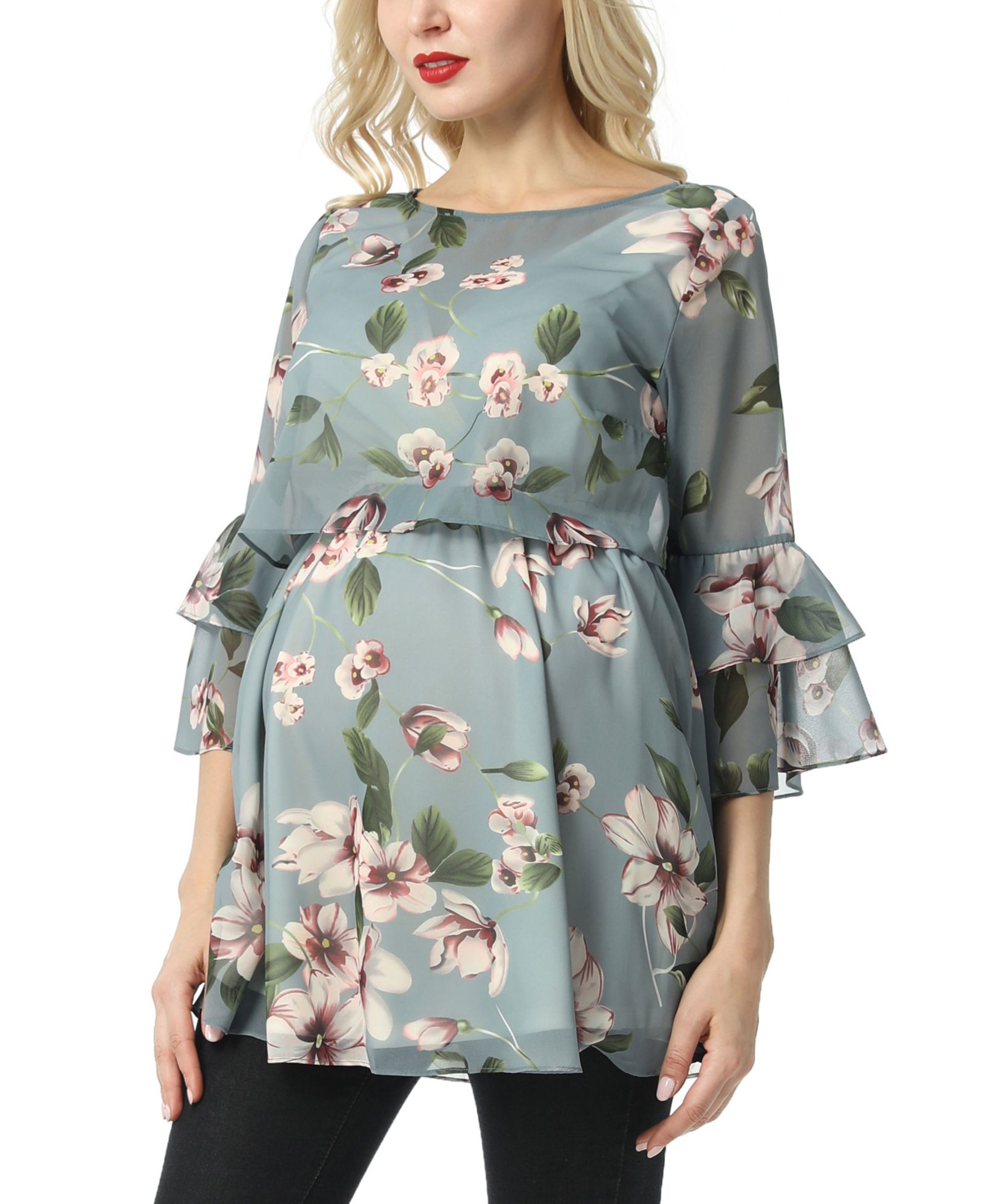 kimi + kai Women's Floral Print Chiffon Nursing Blouse