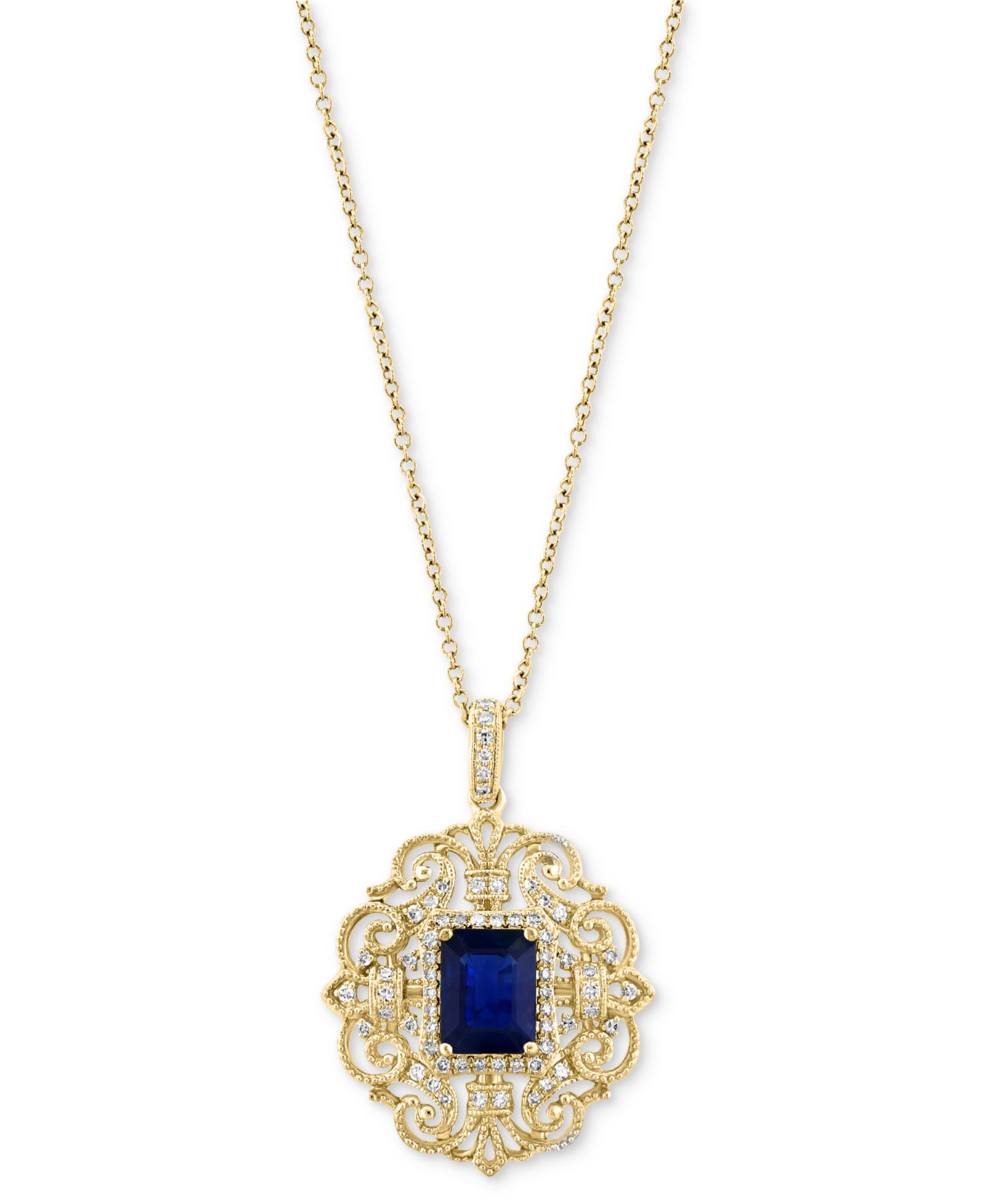 Ожерелье-подвеска EFFY® Sapphire & Diamond Openwork Filigree 18" в 14k Gold