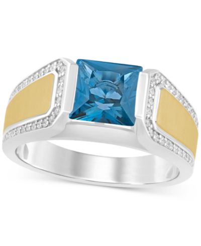Мужское кольцо с синим топазом (2-1/2 ct. t.w.) и бриллиантом (1/4 ct. t.w.) из стерлингового серебра и позолоты 14k