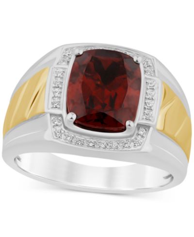 Мужское кольцо с гранатом и бриллиантом в оправе Halo, серебро и 14k Gold-Plate