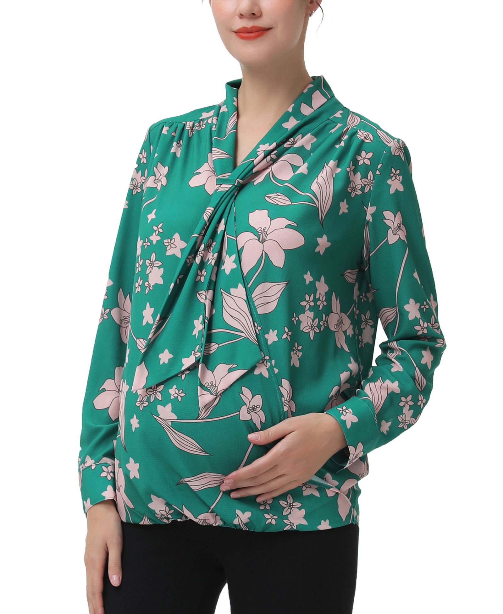 kimi + kai Maternity Tie Neck Nursing Blouse