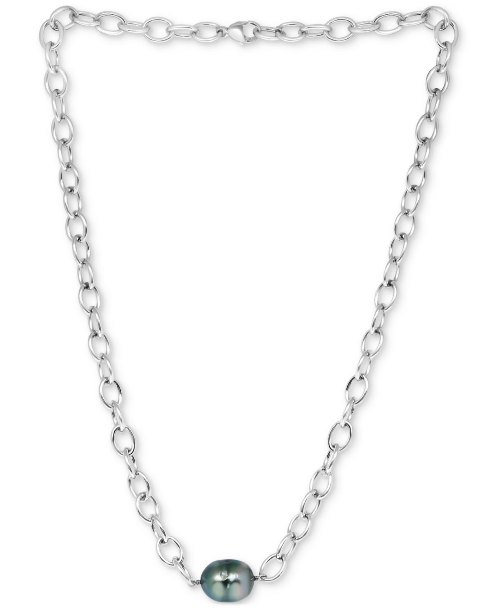 Подвеска-ожерелье EFFY® Black Tahitian Baroque Pearl (12mm) Oval Link 18" в Sterling Silver