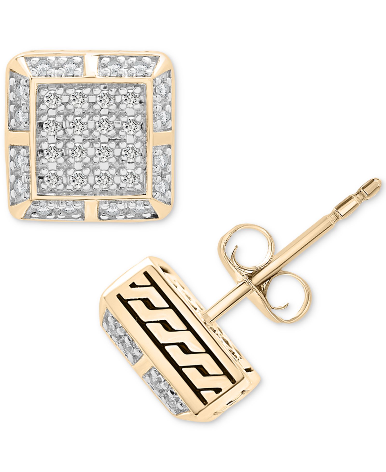 Мужские серьги-гвоздики Diamond Square Cluster в 14k Gold-Plated Sterling Silver (1/3 ct. t.w.)