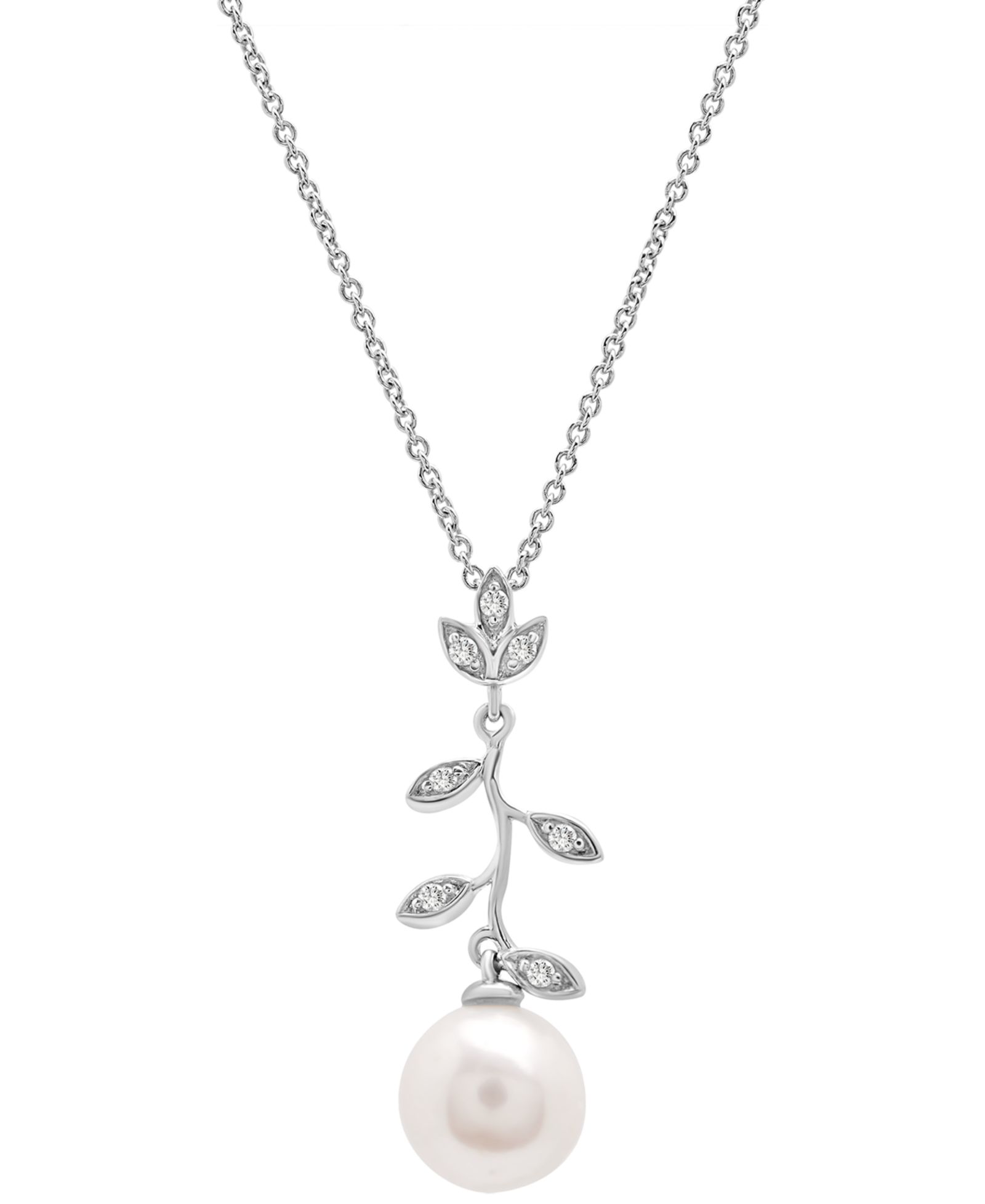 Подвеска-кулон Lenox Freshwater Pearl (7mm) & Diamond (1/20 ct. t.w.) Vine в серебре Sterling Silver