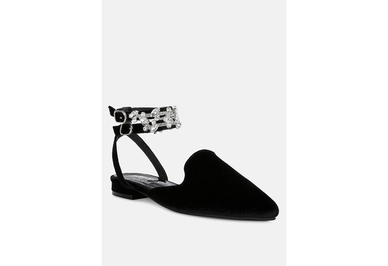 SALOME Womens Embellished Ankle Strap Velvet Mules