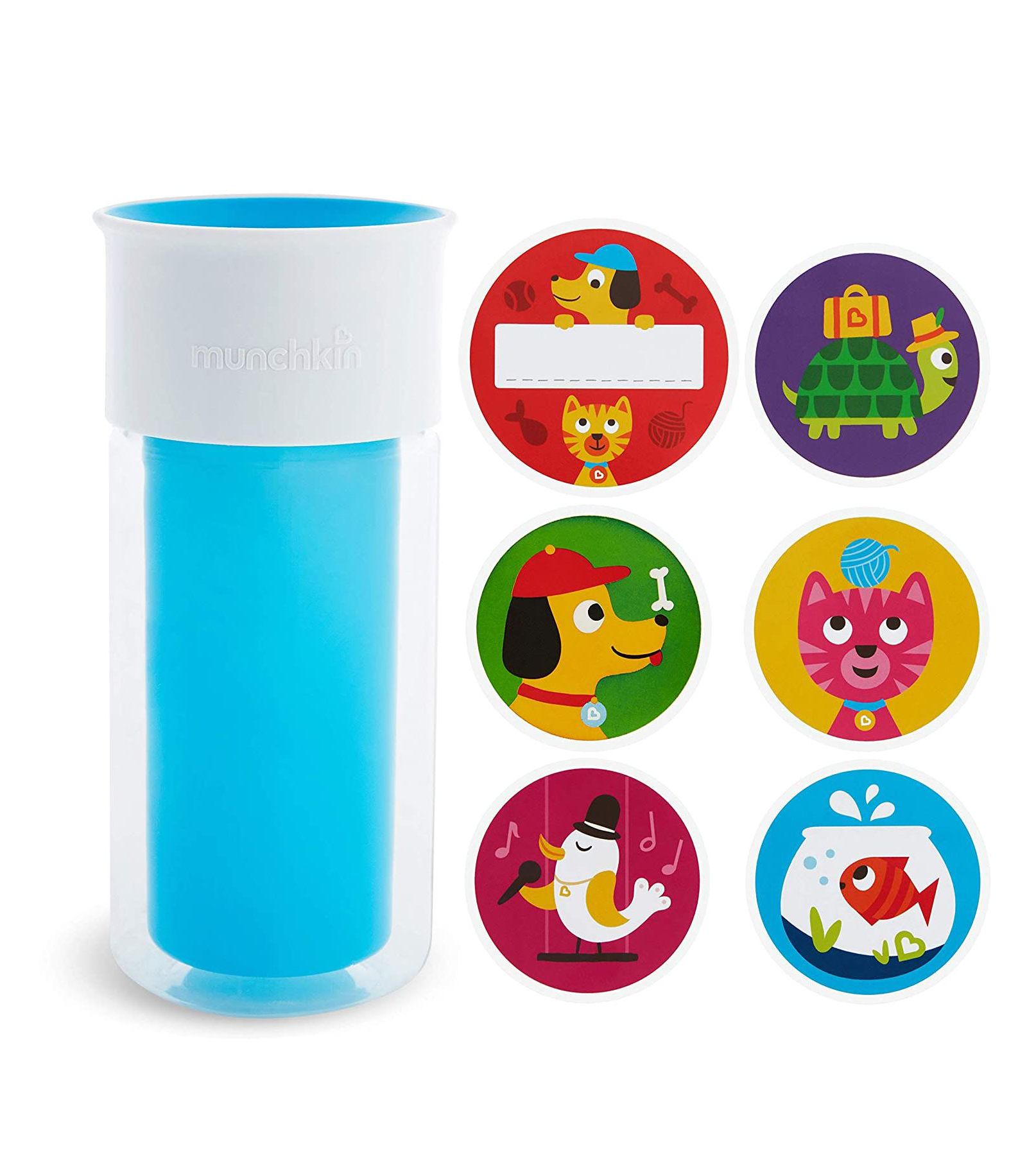 Munchkin Toddler Miracle 360 Insulated Sippy Cup, with Stickers, 9 Ounce, Blue