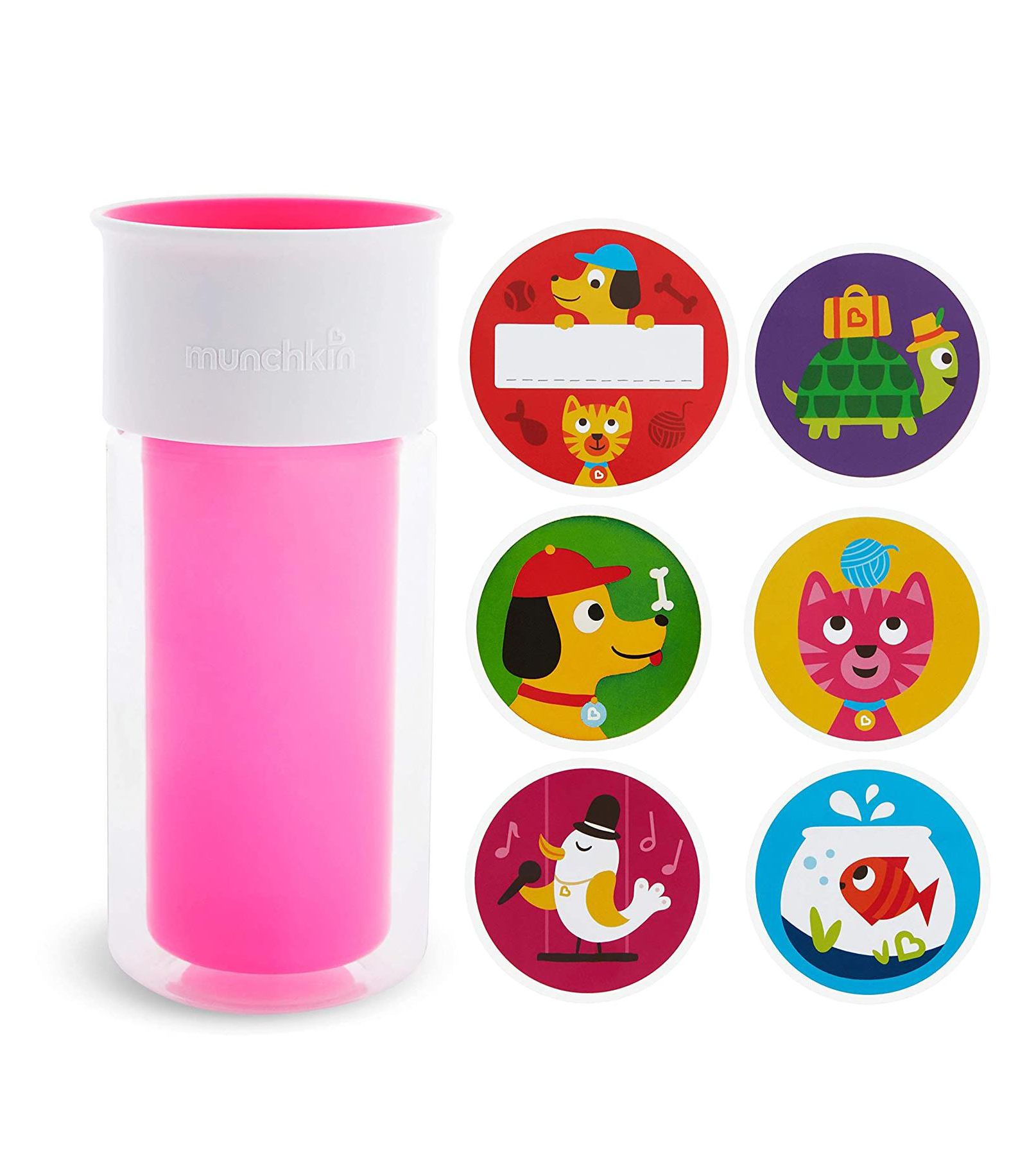 Munchkin Toddler Miracle 360 Insulated Sippy Cup, with Stickers, 9 Ounce, Pink