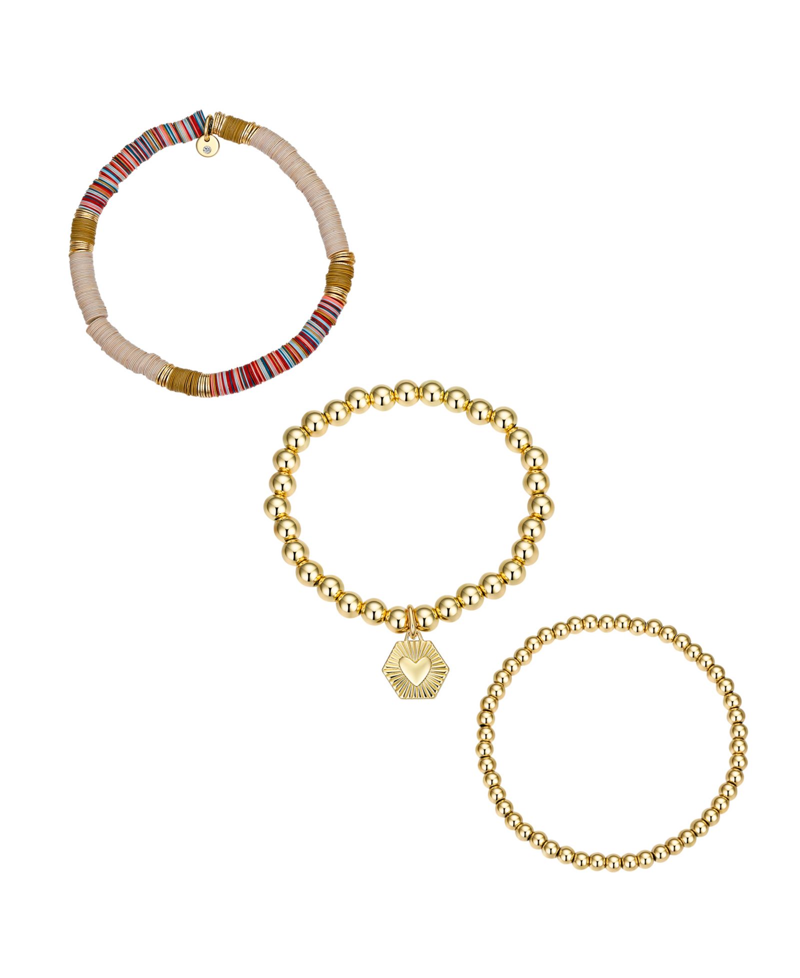 Набор браслетов Unwritten Multi Color Disk Heart Beaded Stretch