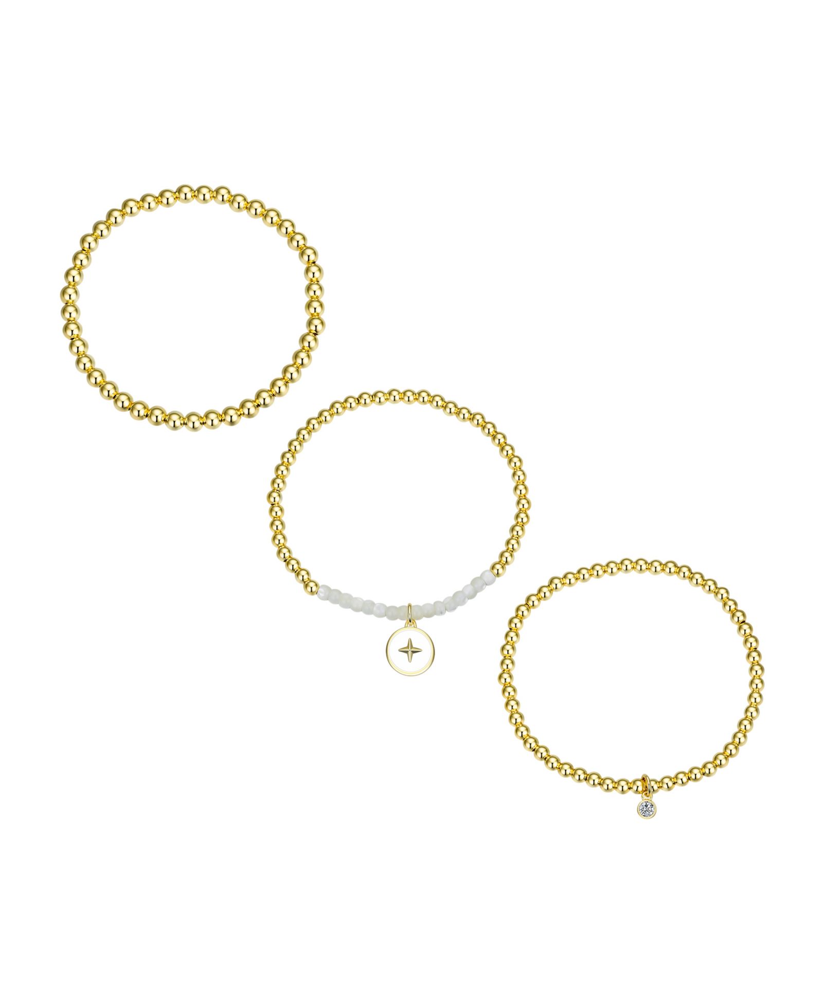 Набор браслетов Unwritten White Enamel Cubic Zirconia and Mother of Pearl Star Beaded Stretch