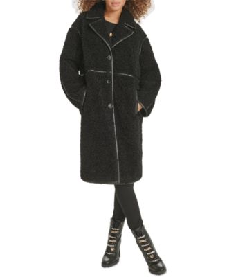Женское пальто KARL LAGERFELD PARIS Faux-Leather-Trim Teddy