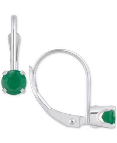 Серьги-подвески Emerald Solitaire Leverback в белом золоте 14k